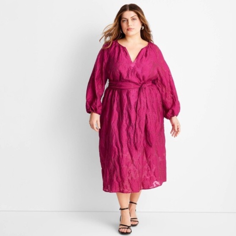 Future Collective Jenny K. Lopez Women's Puff Sleeve Belted Midi Dress XL